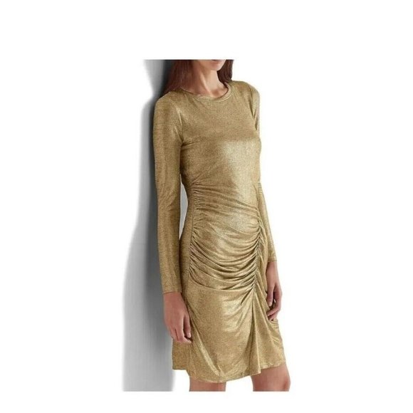 Lauren Ralph Lauren Dresses & Skirts - Lauren Ralph Lauren Side Ruch Solid Foil Lined Sheath Dress Size 10 Gold Shimmer